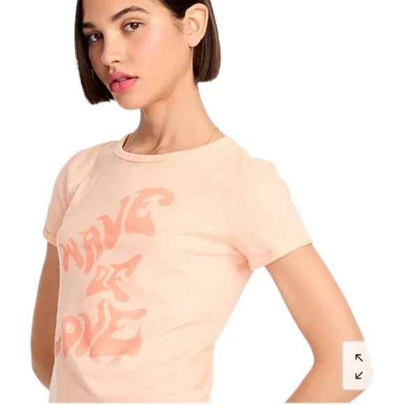 J. Crew Cropped "Wave of Love" T Shirt Iced Peach Bohemian Summer Special - Picture 3 of 7